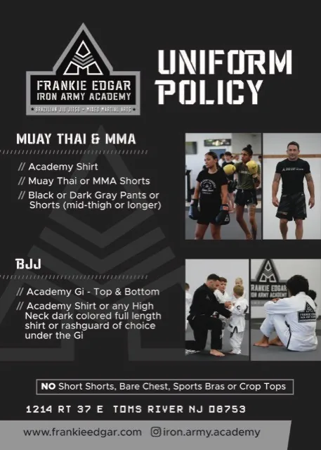 Iron Army Academy uniform policy flyer